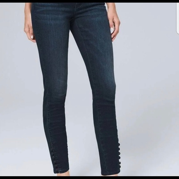 WHBM cropped skinny jeans with buttons along bottom legs - Picture 2 of 8